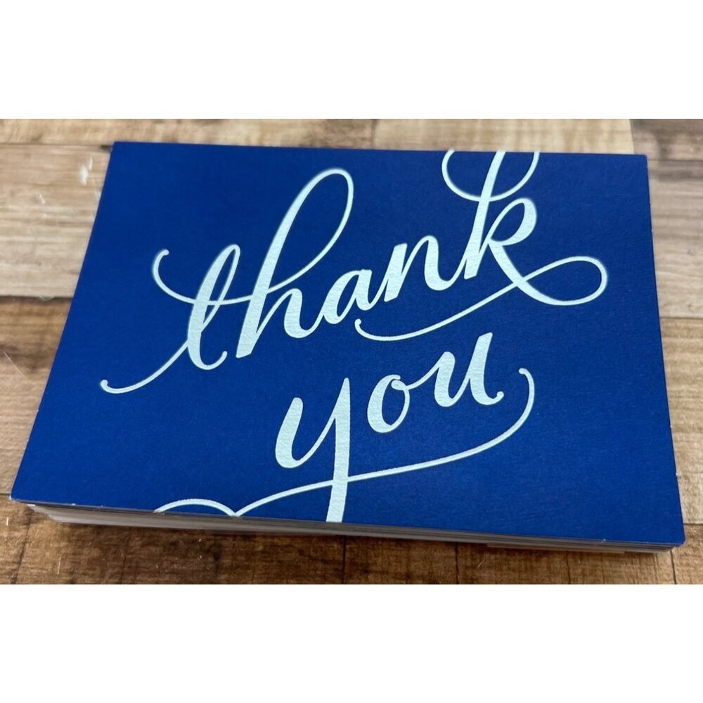 Pack Of 25 Blue & White Thank You Cards With Blank Interior